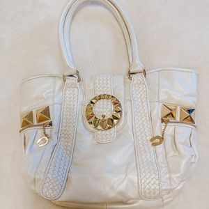 Betsey Johnson Rare White Studded Leather Tote Bag